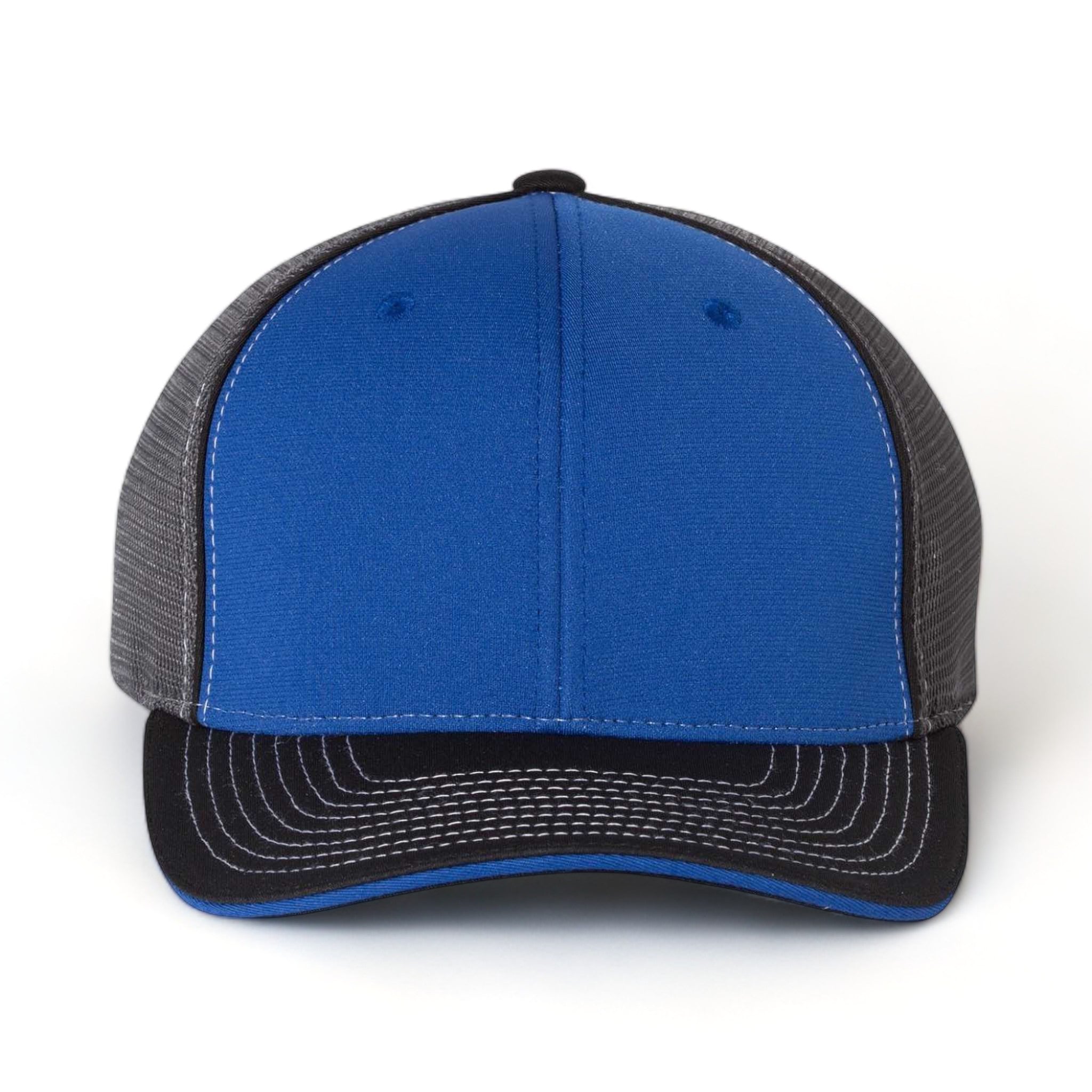 Front view of Richardson 172 custom hat in royal, charcoal and black tri