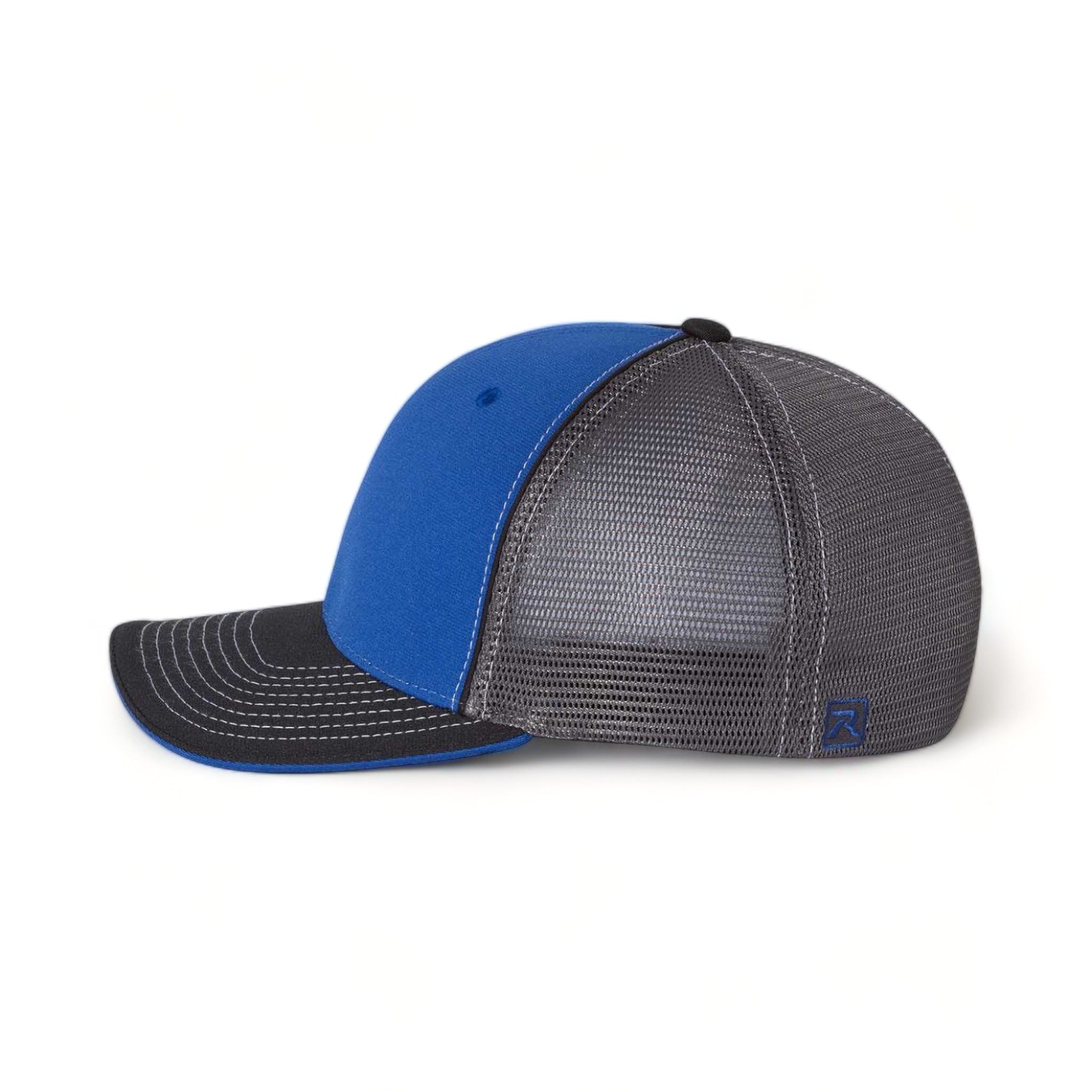 Side view of Richardson 172 custom hat in royal, charcoal and black tri