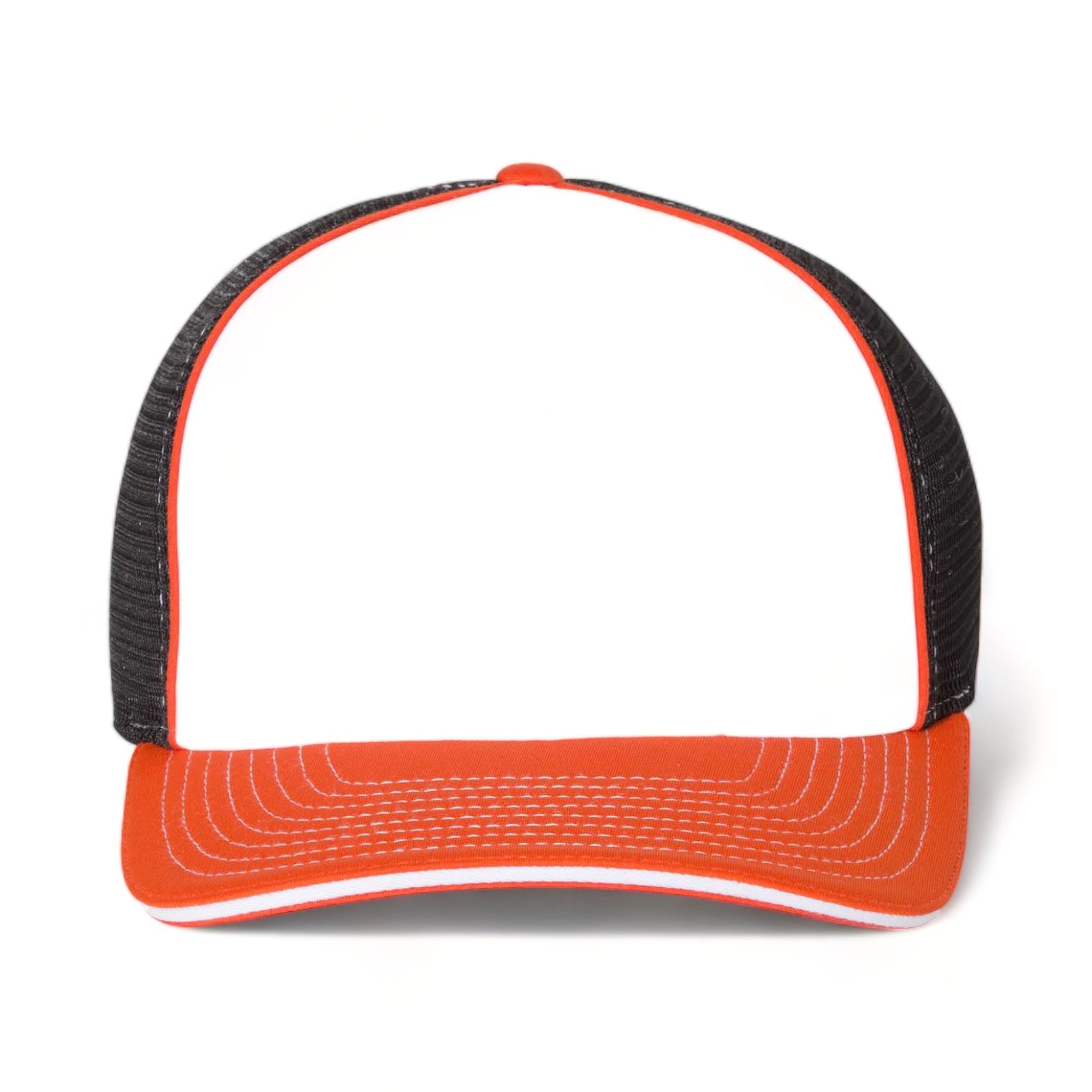 Front view of Richardson 172 custom hat in white, black and orange tri
