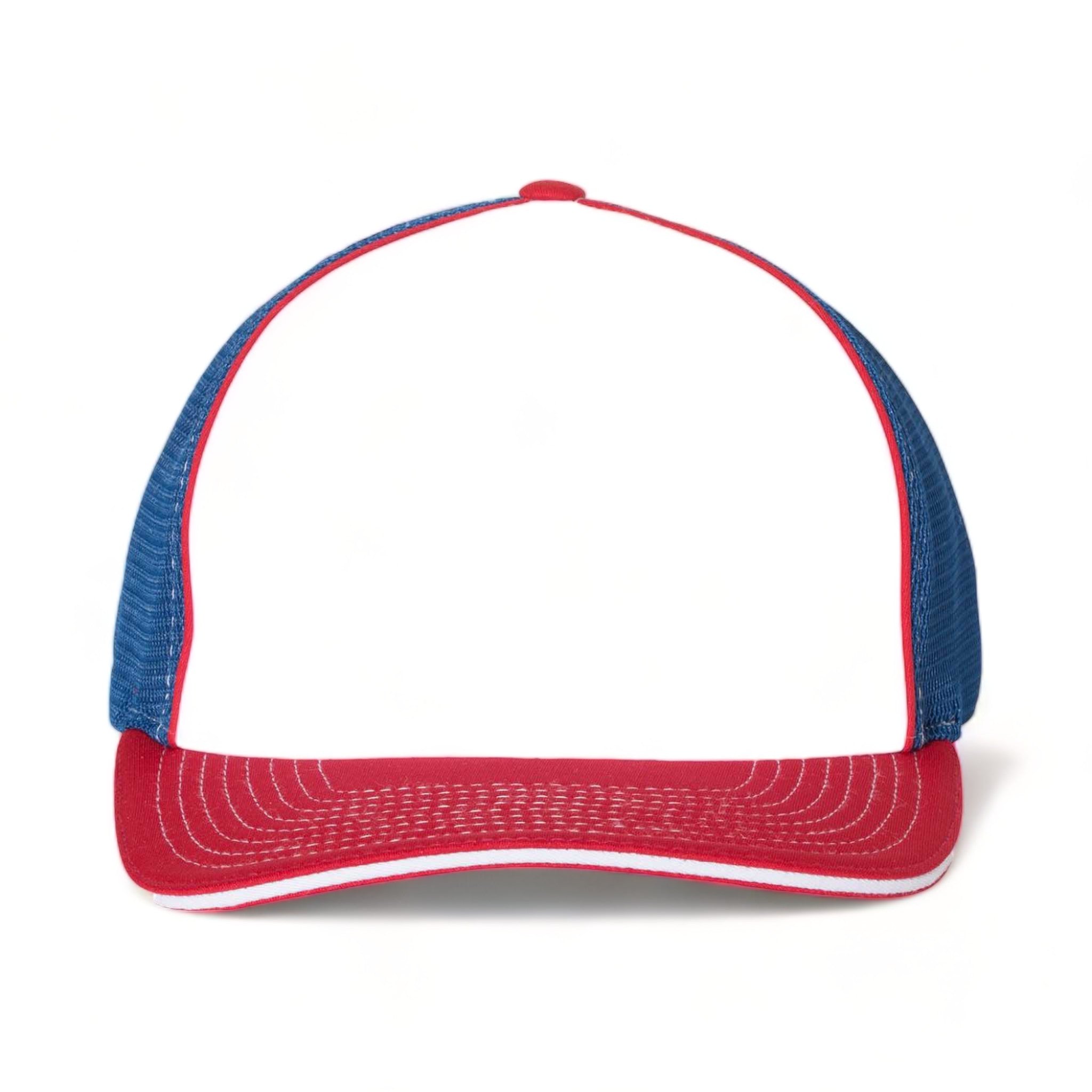 Front view of Richardson 172 custom hat in white, royal and red tri