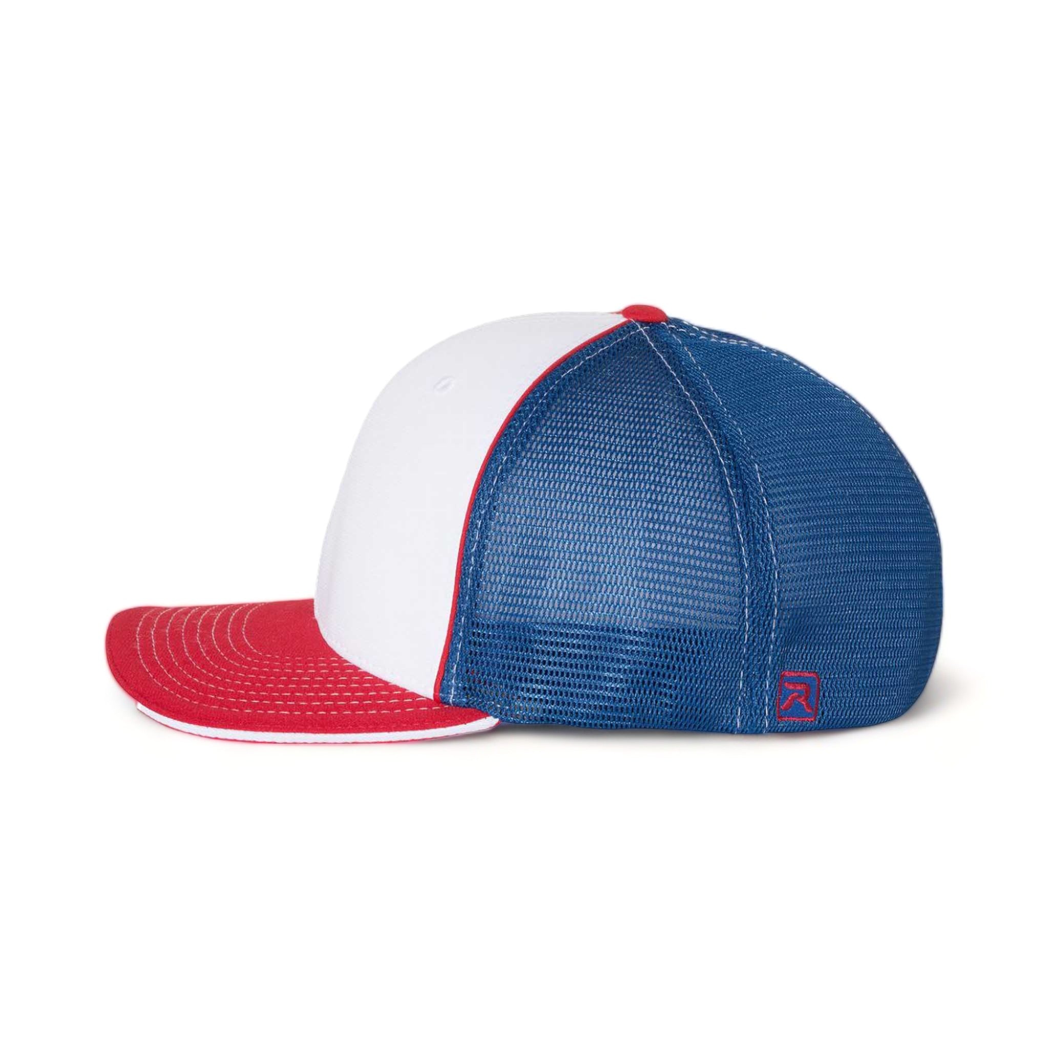 Side view of Richardson 172 custom hat in white, royal and red tri