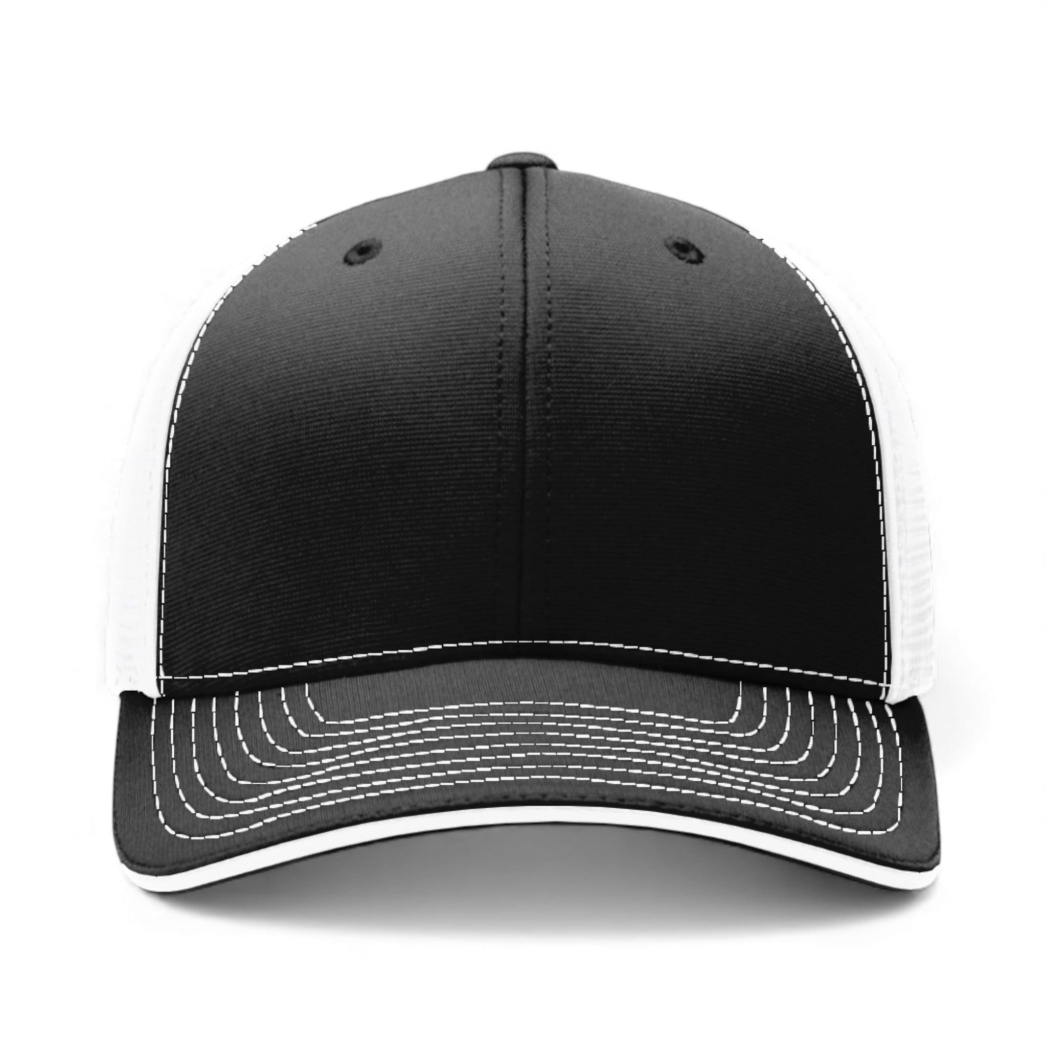 Front view of Richardson 172 custom hat in black and white