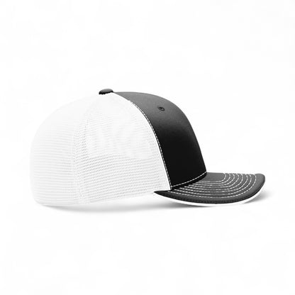 Right side view of Richardson 172 custom hat in black and white