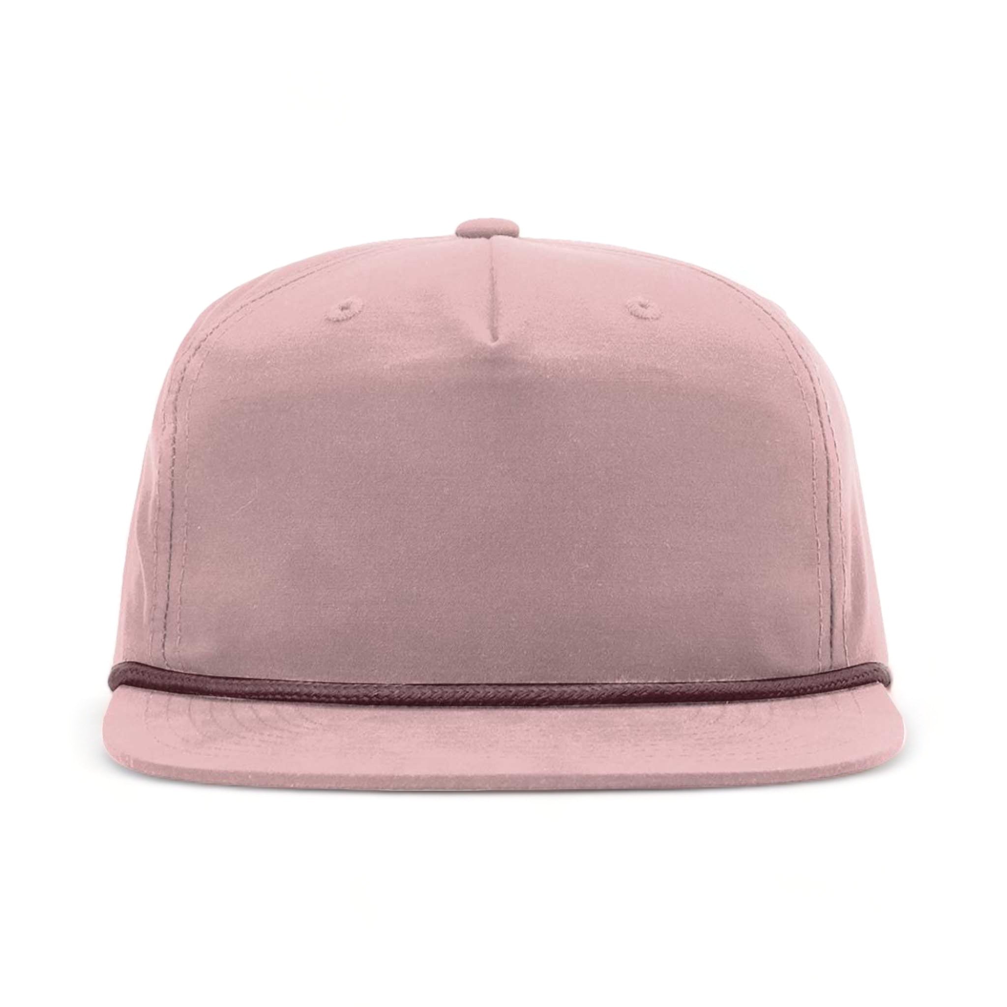 Front view of Richardson 256 custom hat in pale peach and maroon