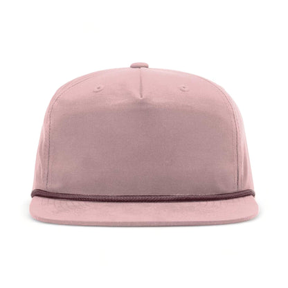 Front view of Richardson 256 custom hat in pale peach and maroon