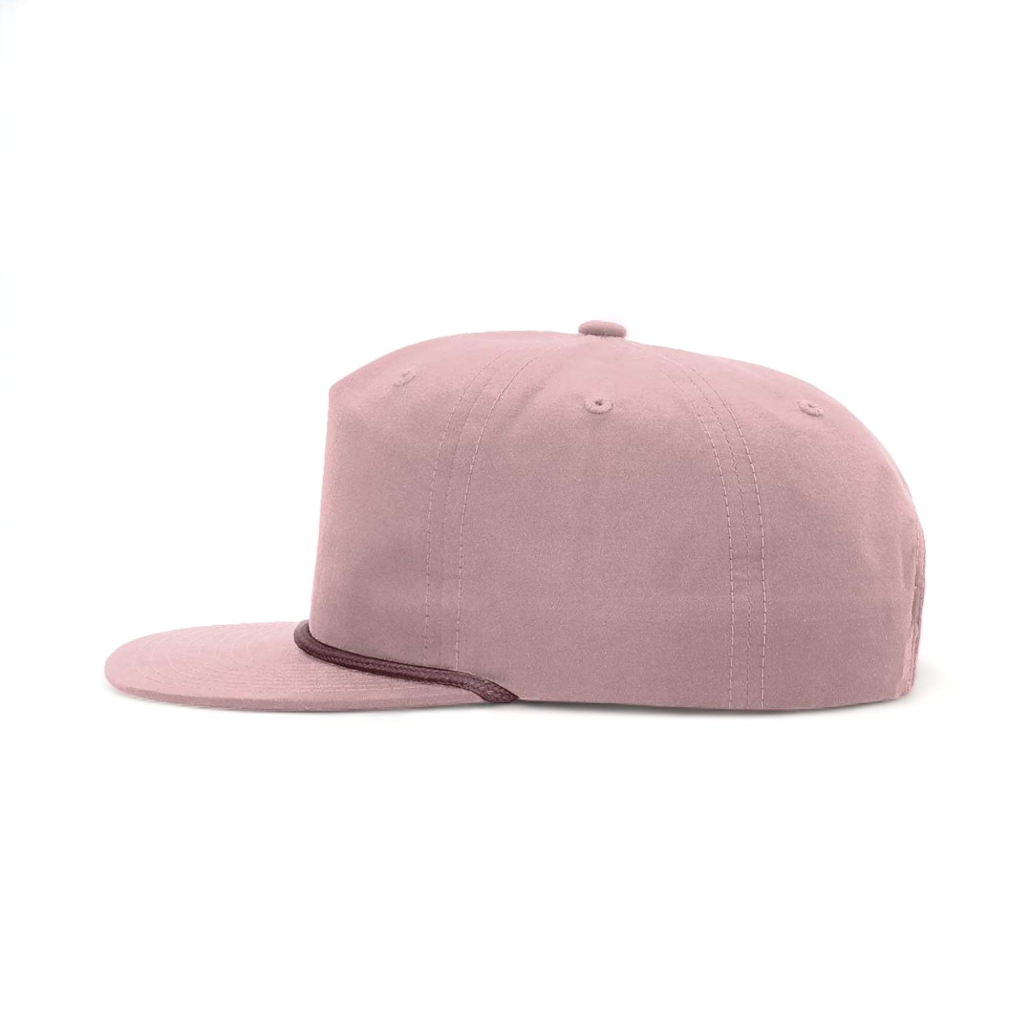 Side view of Richardson 256 custom hat in pale peach and maroon