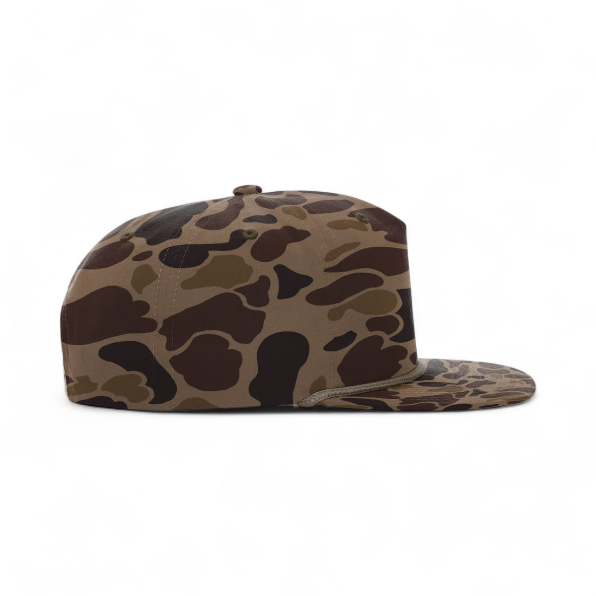 Right side view of Richardson 256P custom hat in bark duck camo and brown