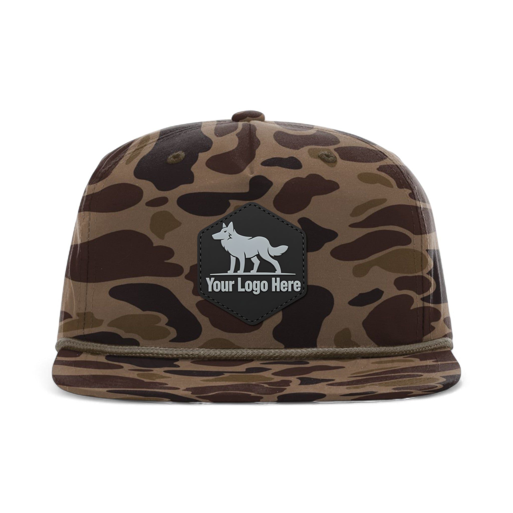 PVC patch preview of Richardson 256P custom hat in bark duck camo and brown