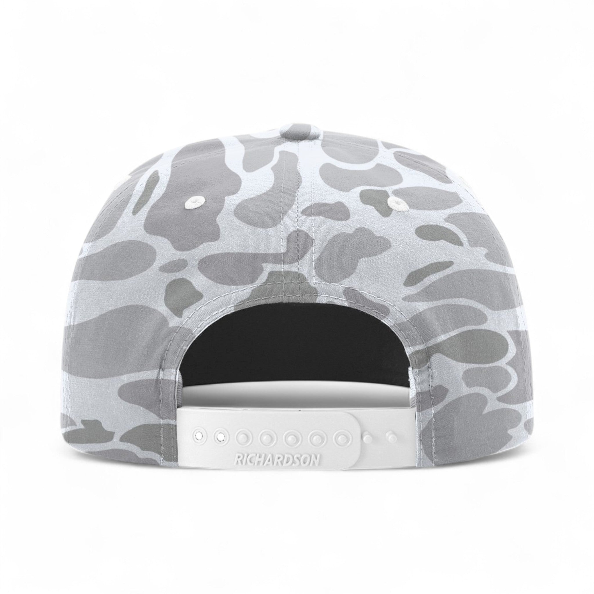 Back view of Richardson 256P custom hat in blizzard duck camo and white