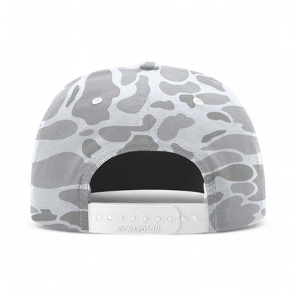 Back view of Richardson 256P custom hat in blizzard duck camo and white