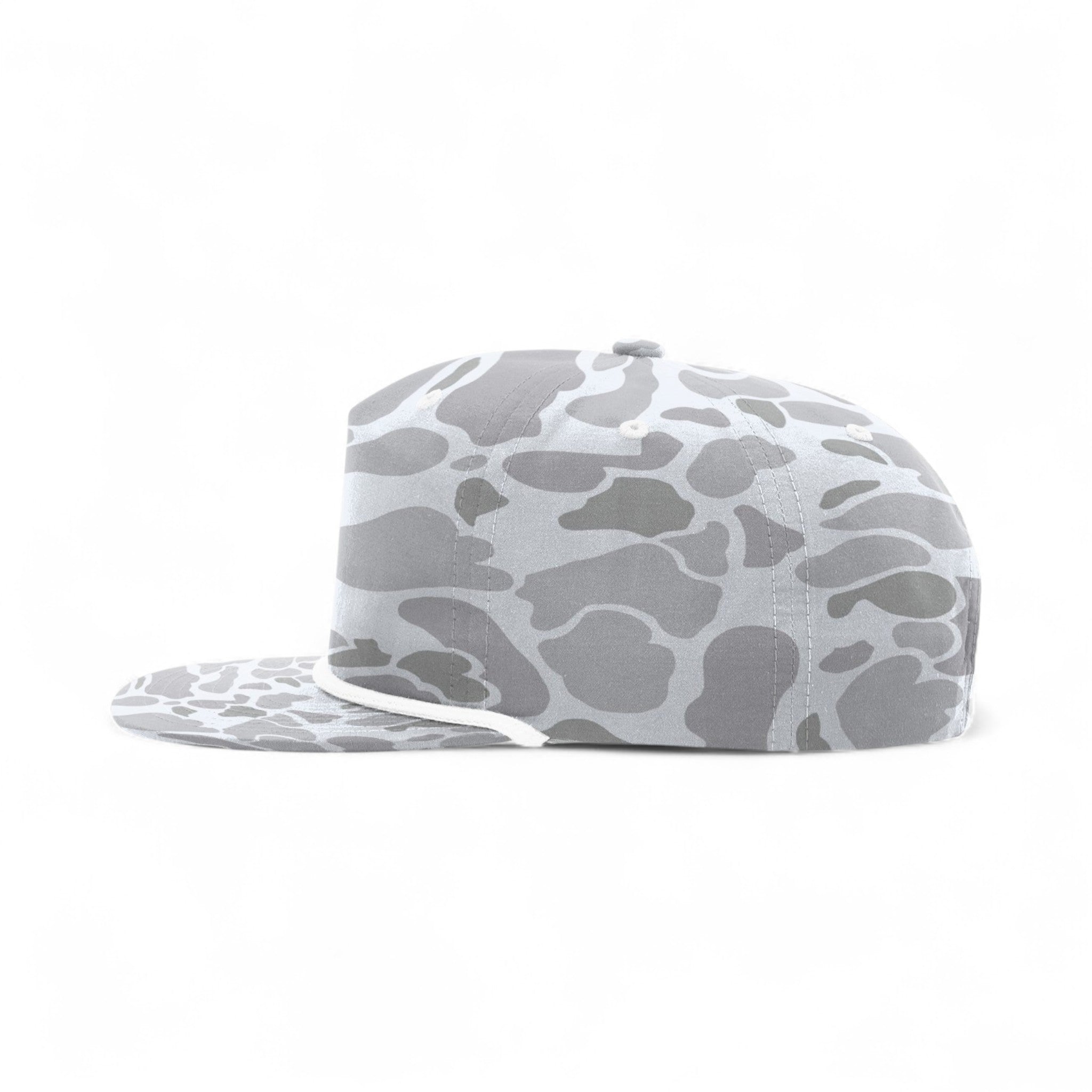 Left side view of Richardson 256P custom hat in blizzard duck camo and white