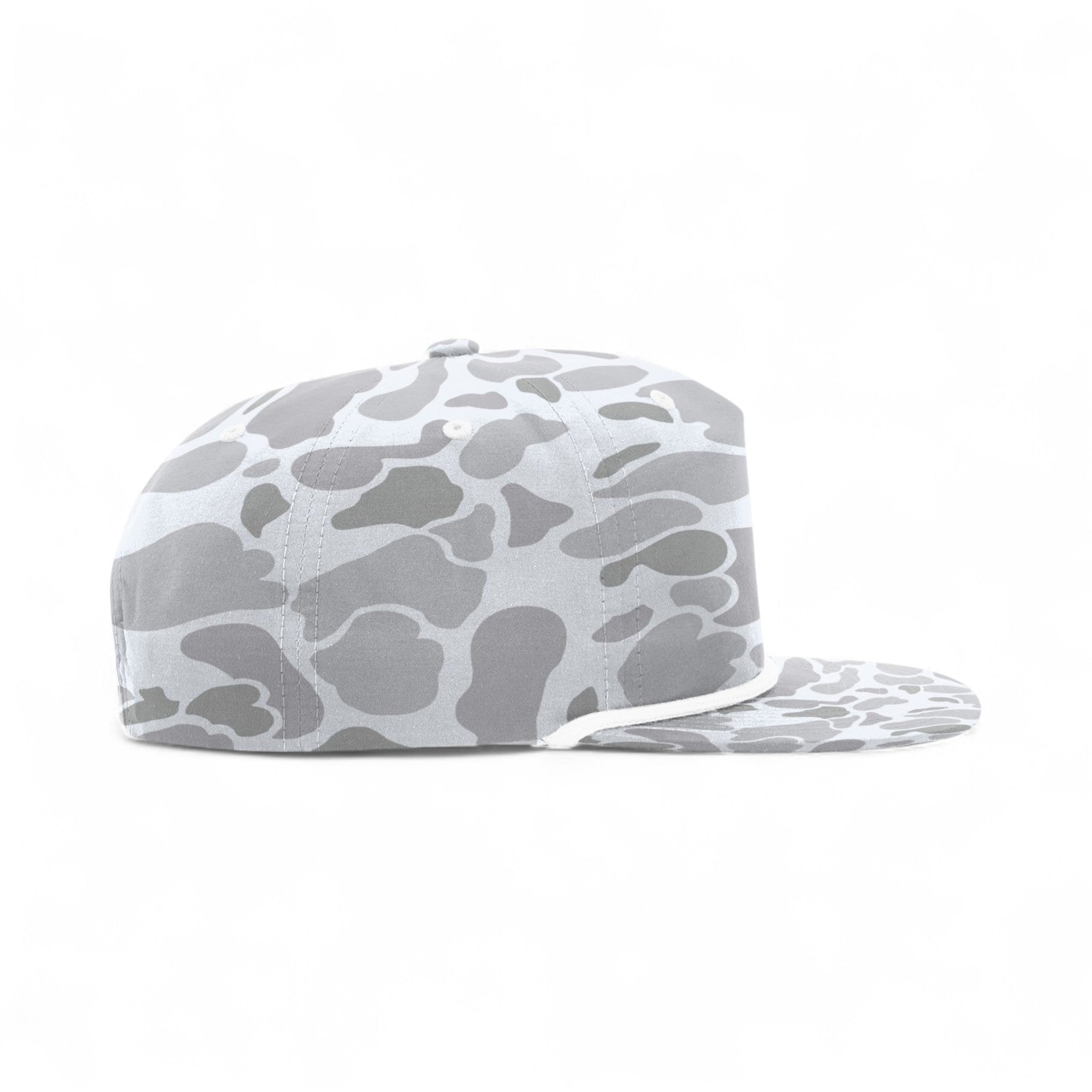 Right side view of Richardson 256P custom hat in blizzard duck camo and white