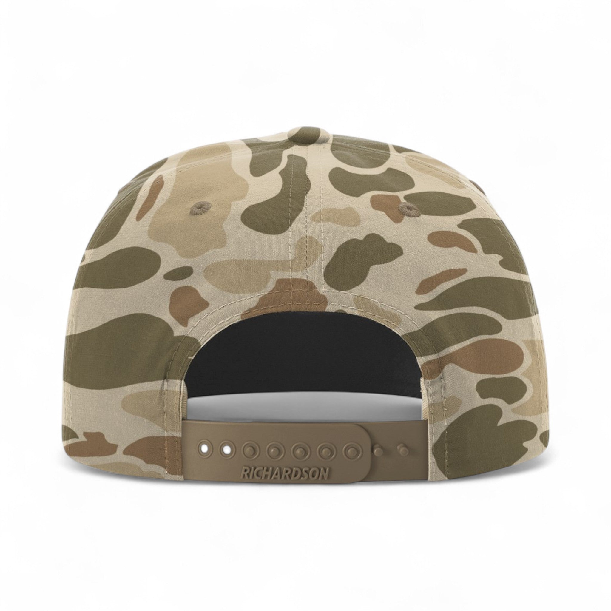 Back view of Richardson 256P custom hat in harvest duck camo and light brown