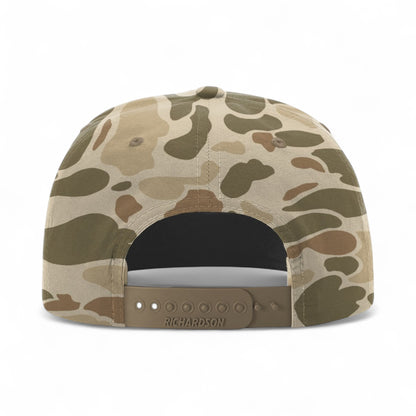Back view of Richardson 256P custom hat in harvest duck camo and light brown