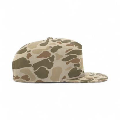 Right side view of Richardson 256P custom hat in harvest duck camo and light brown