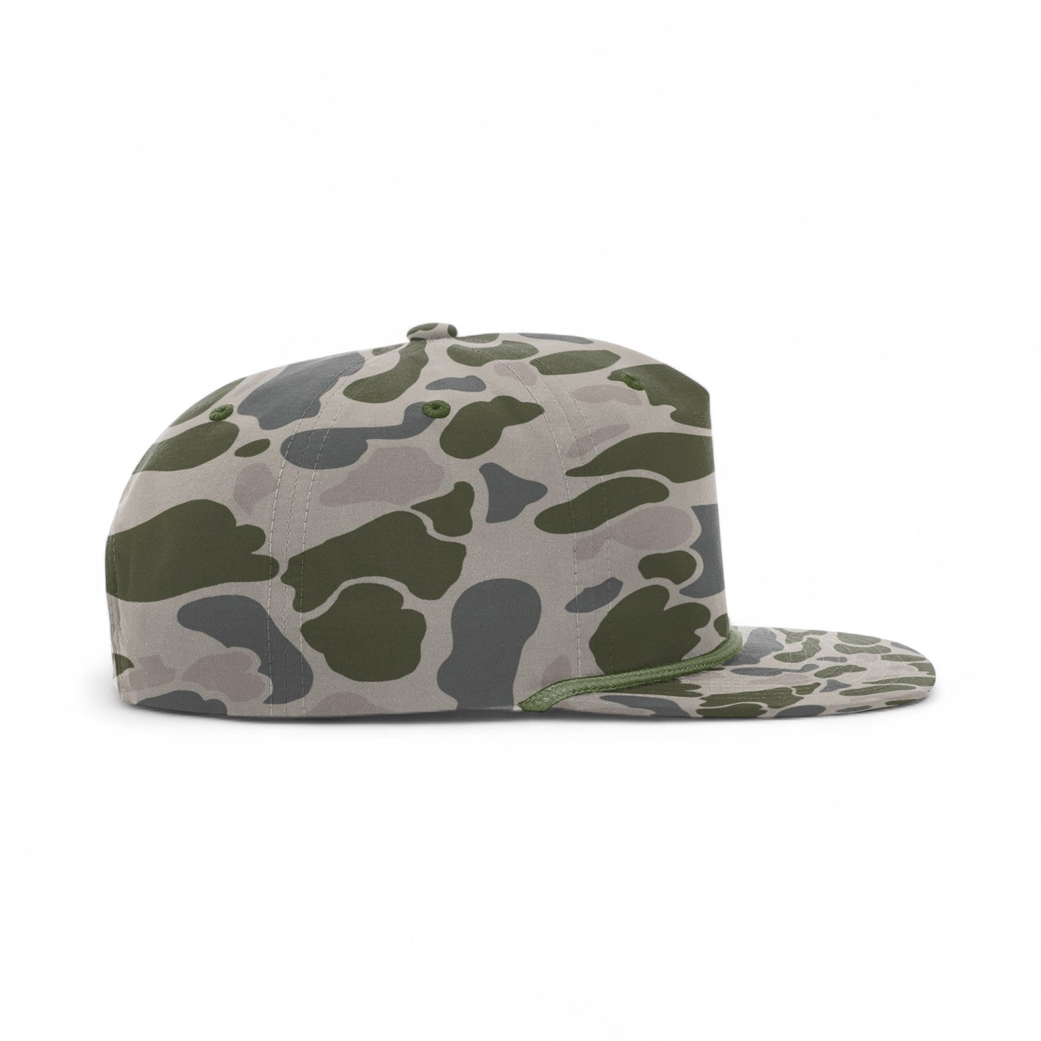 Right side view of Richardson 256P custom hat in marsh duck camo and olive green