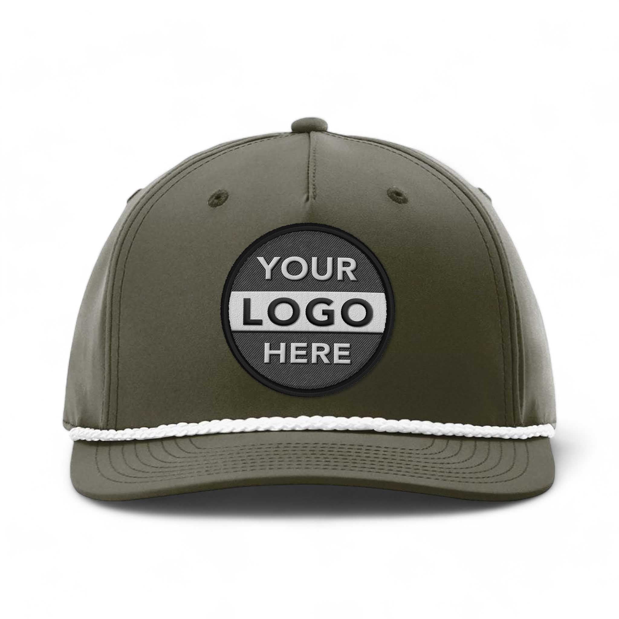 Richardson 258 custom embroidered patch hat in dark olive green and white