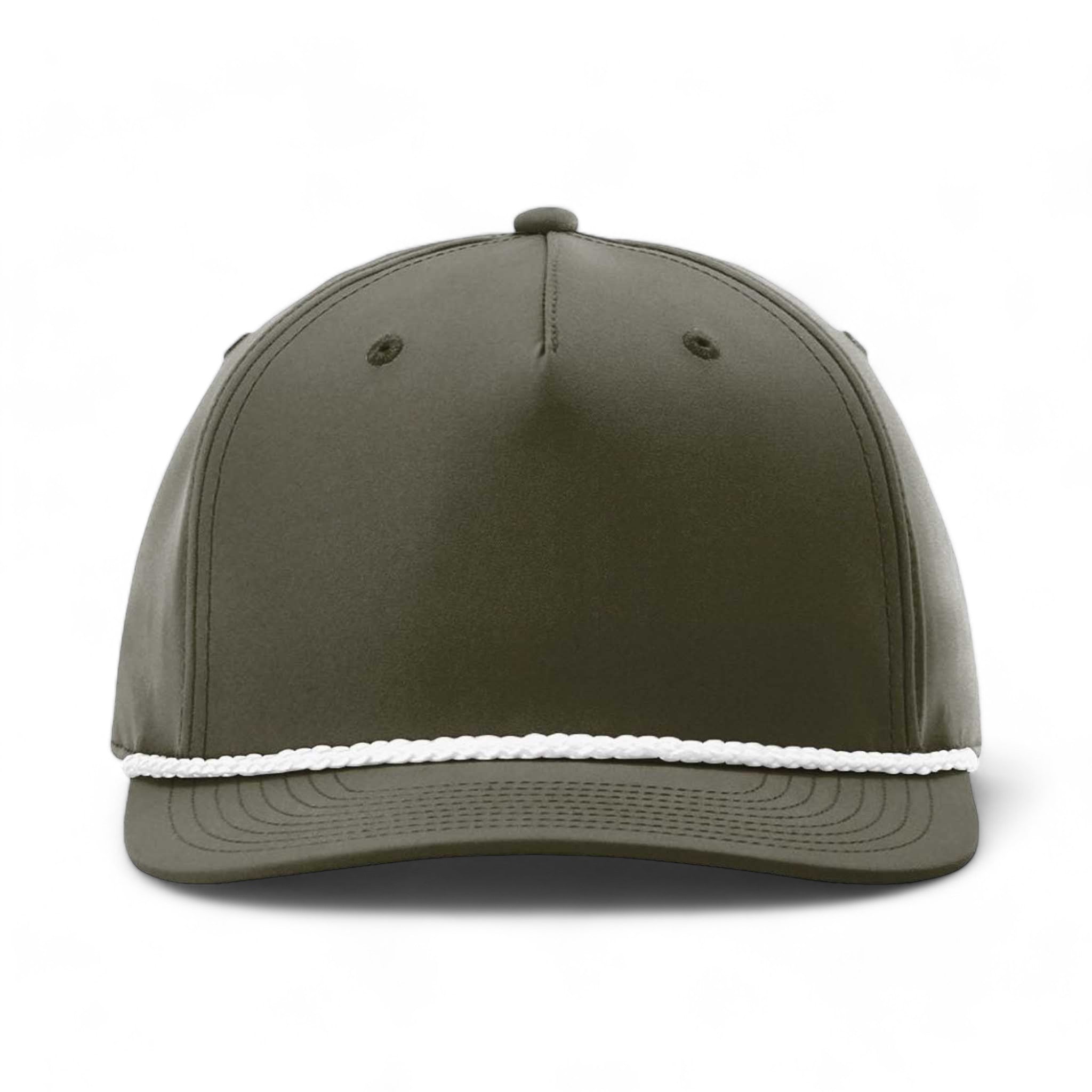Front view of Richardson 258 custom hat in dark olive green and white