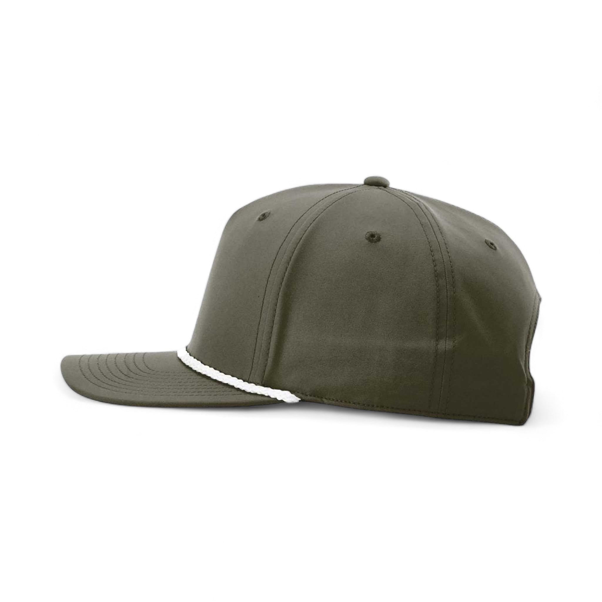 Side view of Richardson 258 custom hat in dark olive green and white