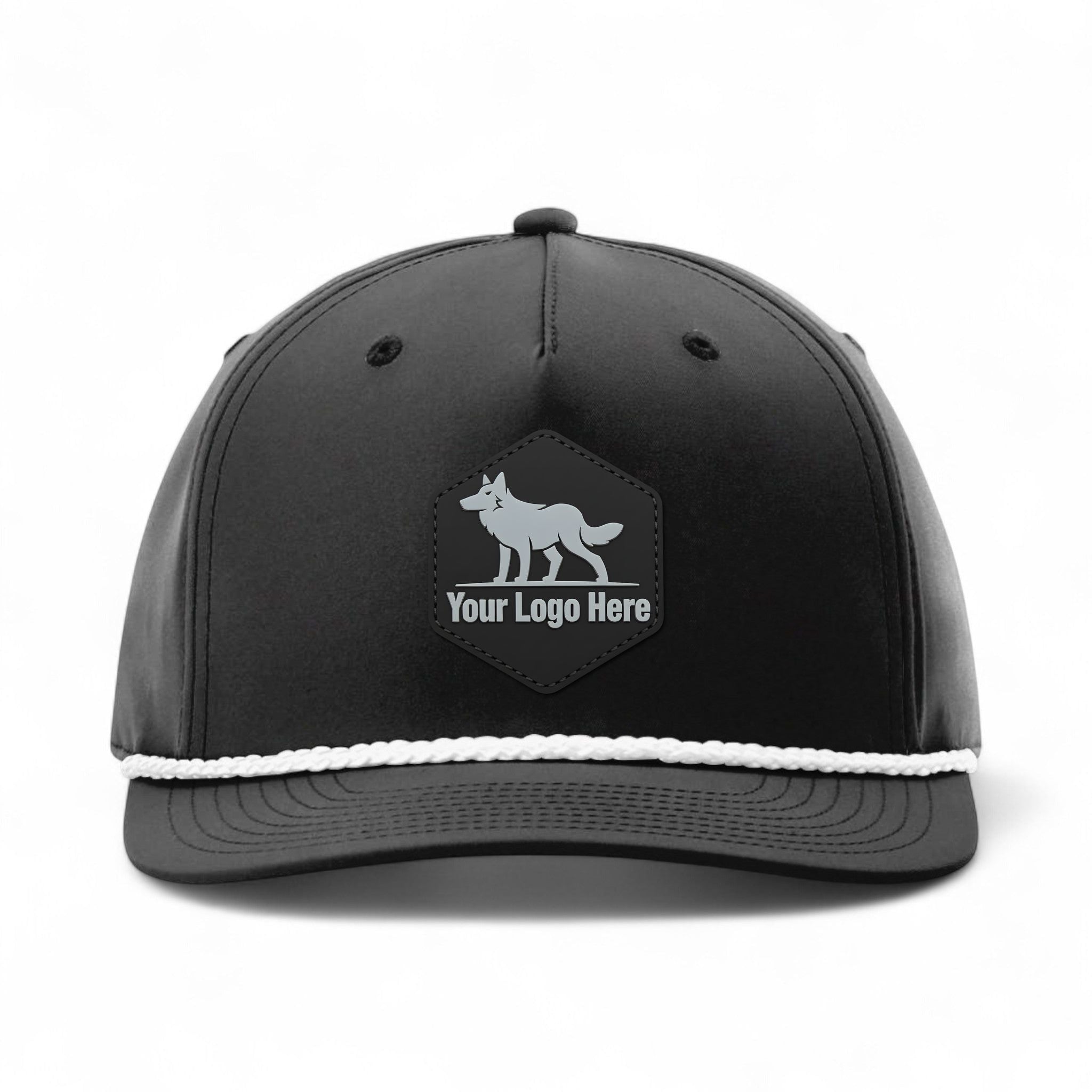 PVC patch preview of Richardson 258 custom hat in black and white