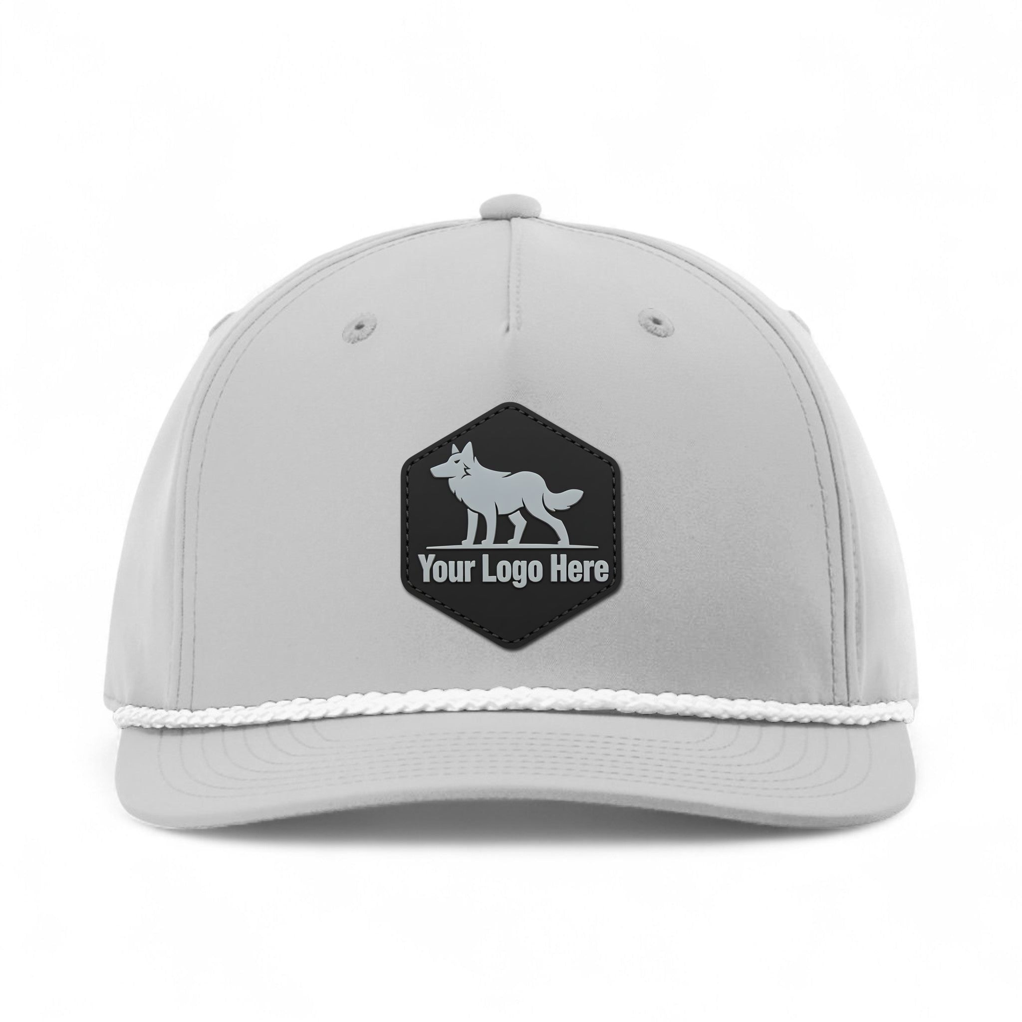 PVC patch preview of Richardson 258 custom hat in light grey and white