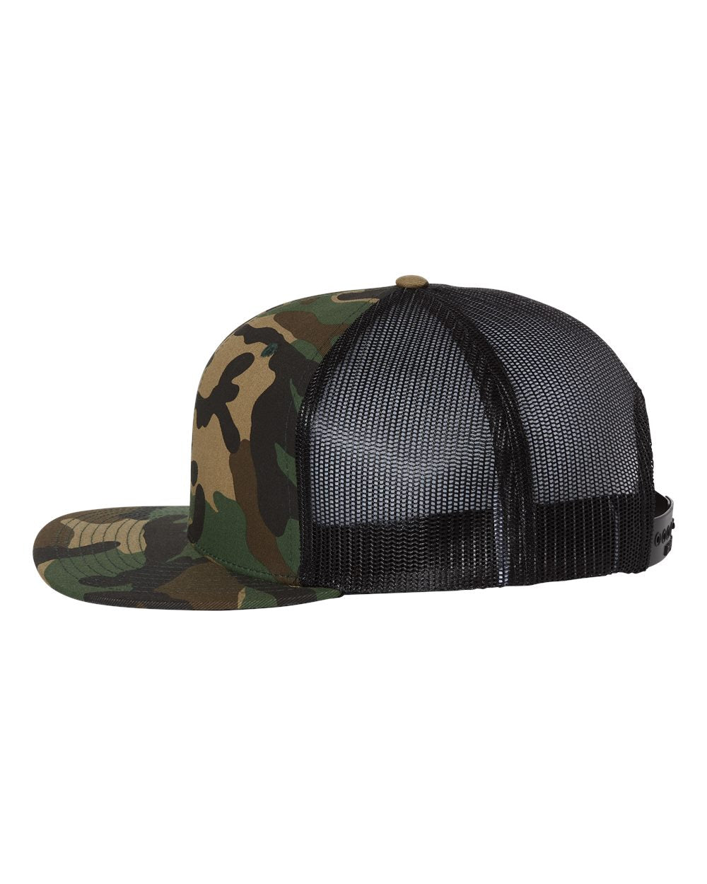 Side view of Richardson 511 custom hat in green camo and black