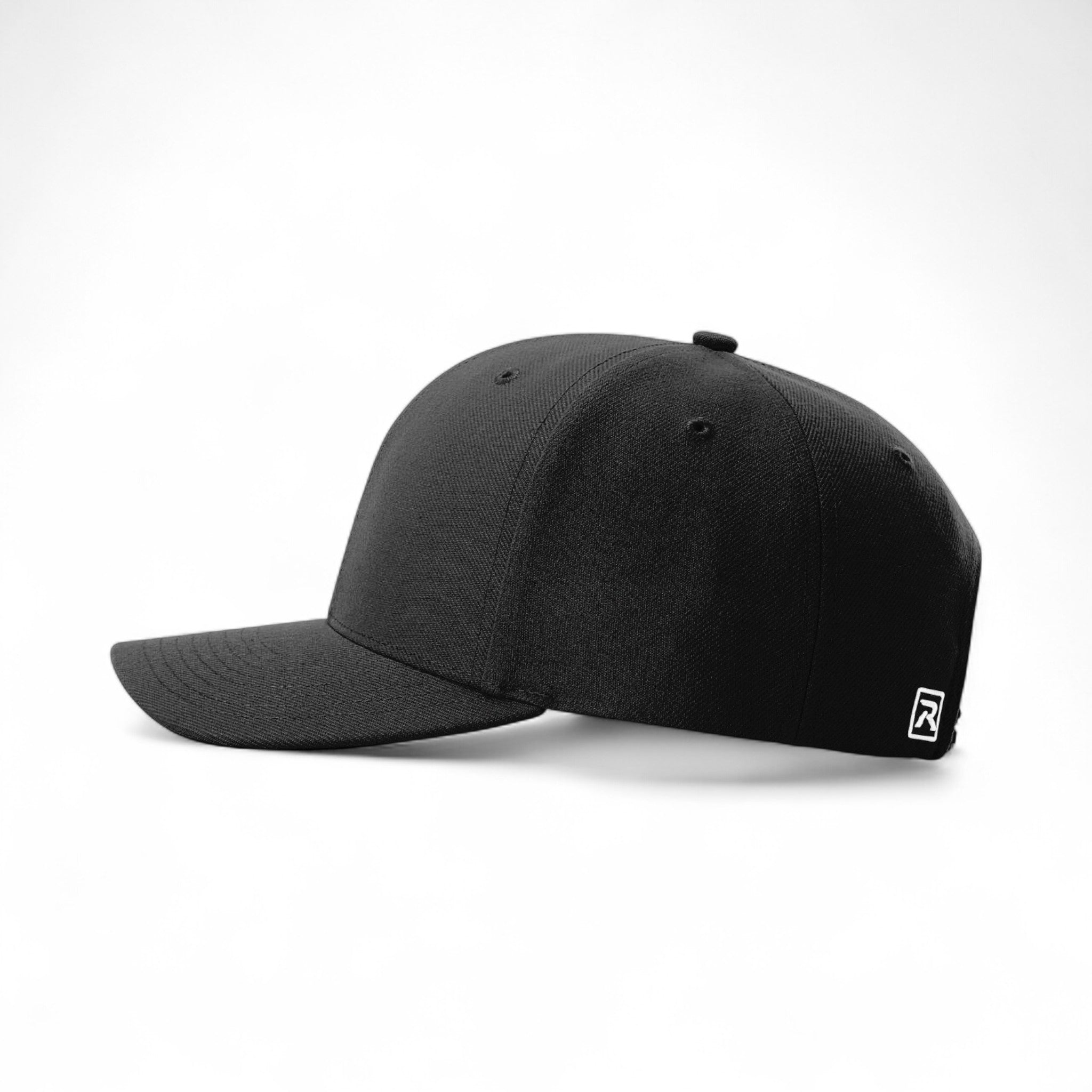 Left side view of Richardson 512 custom hat in black