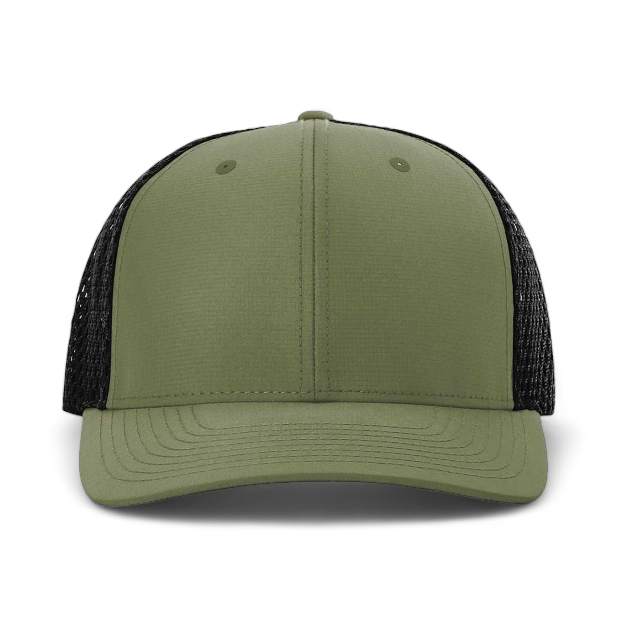 Front view of Richardson 835 custom hat in olive and black