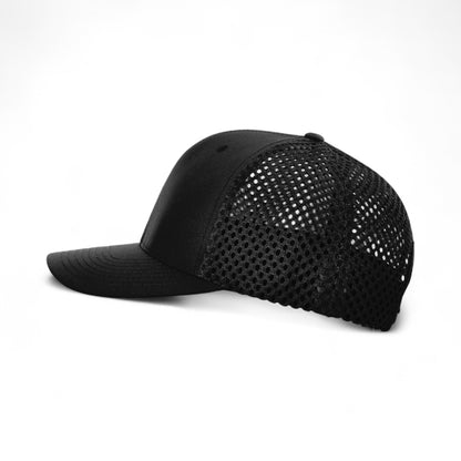Left side view of Richardson 835 custom hat in black