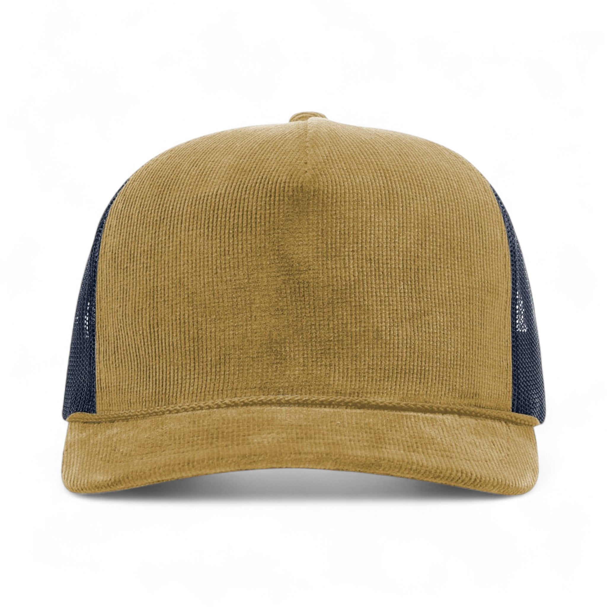 Front view of Richardson 930 custom hat in amber gold and navy