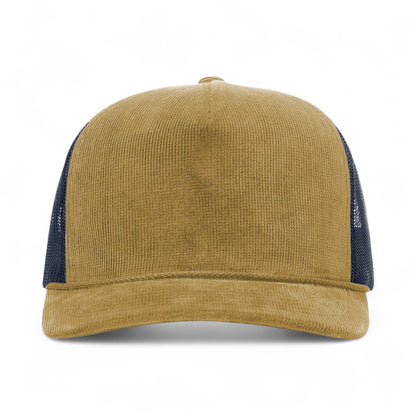 Front view of Richardson 930 custom hat in amber gold and navy