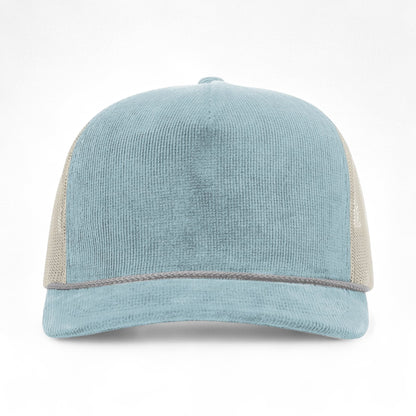 Front view of Richardson 930 custom hat in light blue and sand