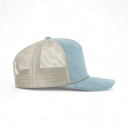 Right side view of Richardson 930 custom hat in light blue and sand