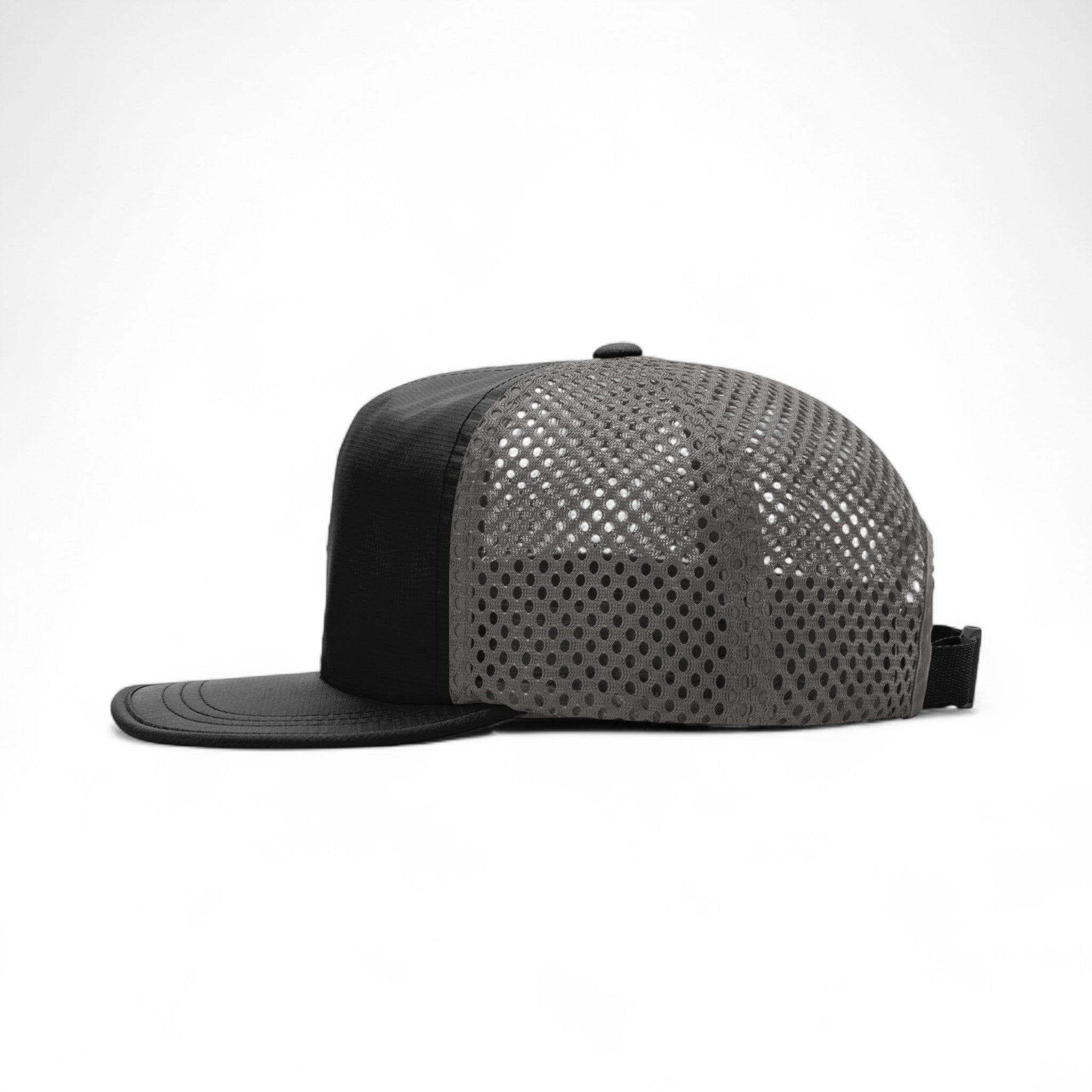 Left side view of Richardson 935 custom hat in black and charcoal