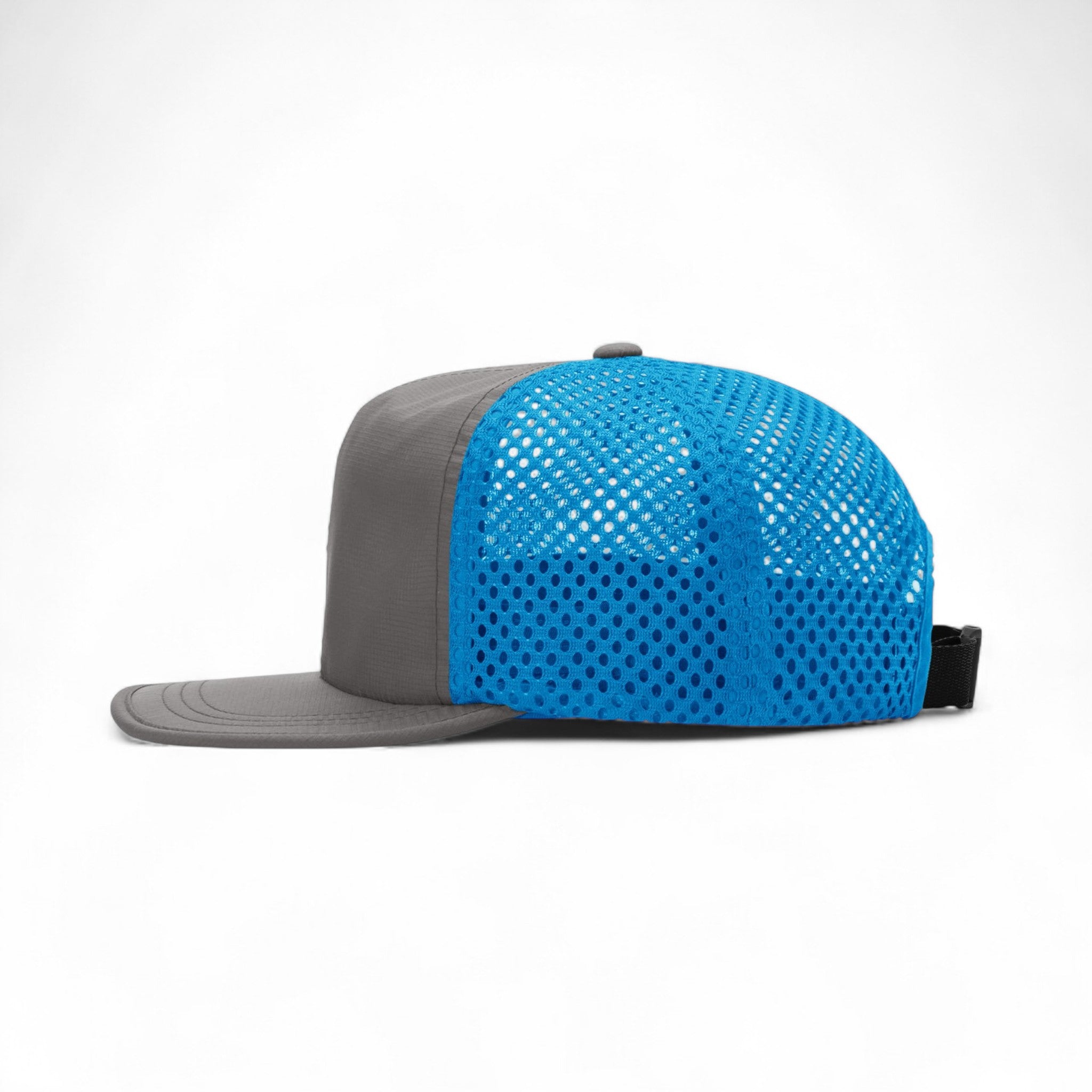 Left side view of Richardson 935 custom hat in charcoal and cyan