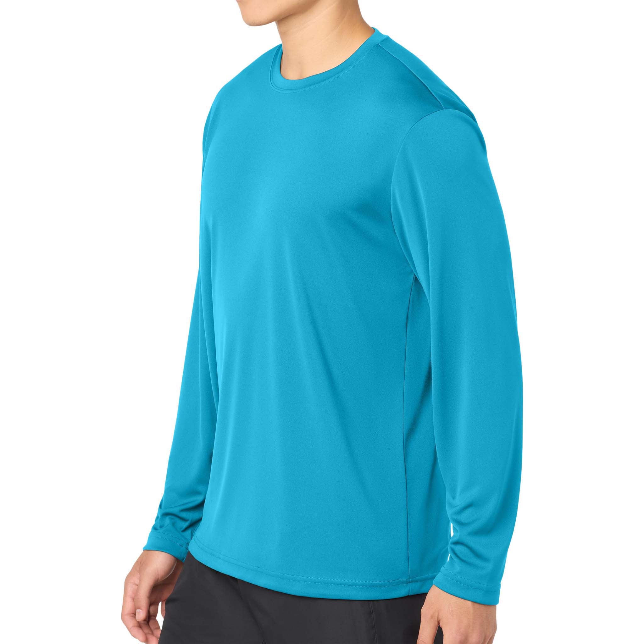 Sport-Tek ST350LS custom long sleeve t-shirt in atomic blue, left side view