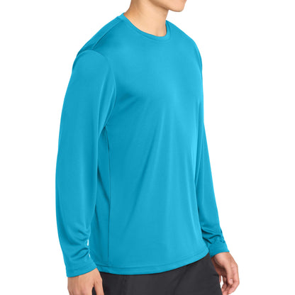 Sport-Tek ST350LS custom long sleeve t-shirt in atomic blue, right side view