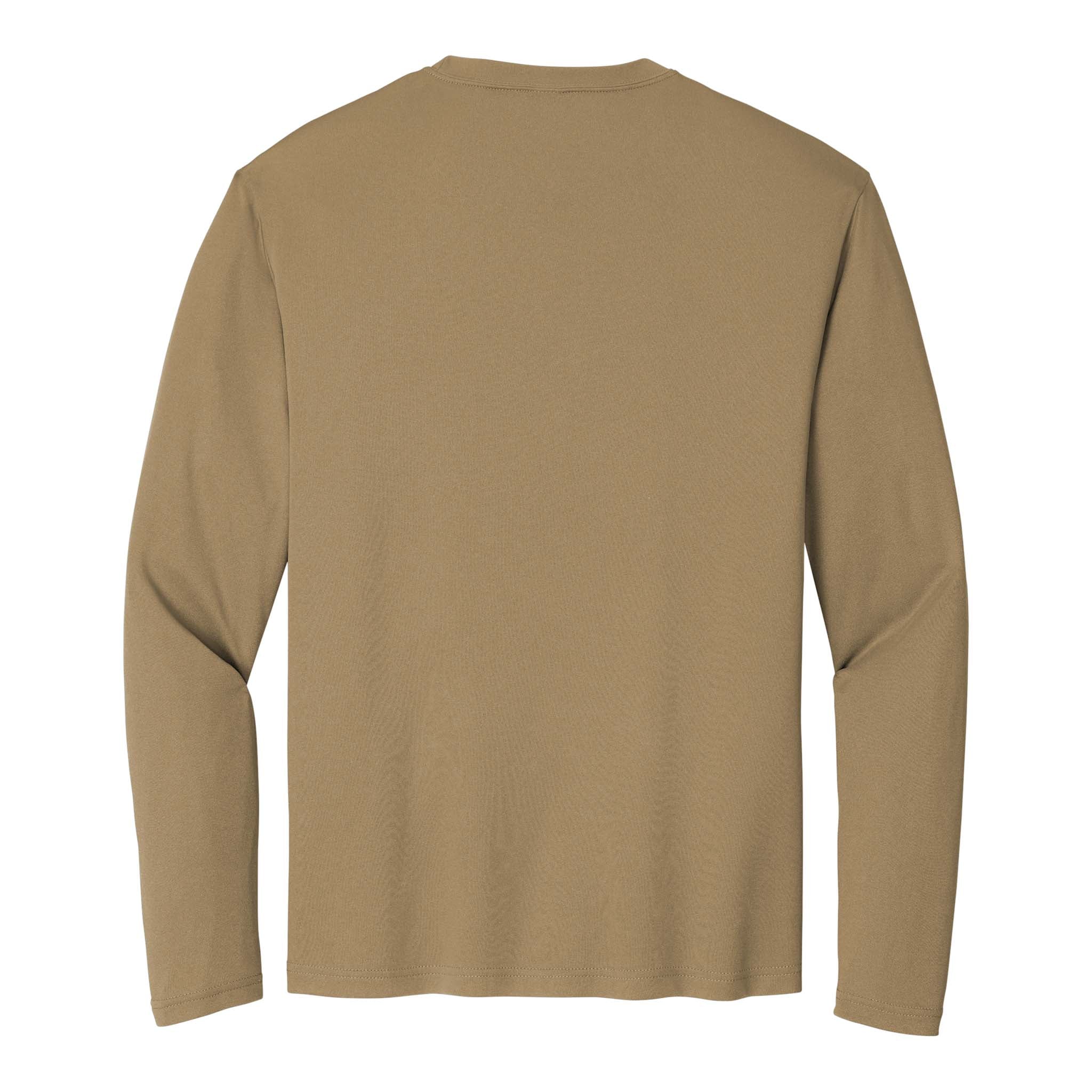 Sport-Tek ST350LS custom long sleeve t-shirt in coyote brown, back view