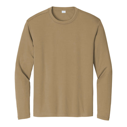Sport-Tek ST350LS custom long sleeve t-shirt in coyote brown, front view