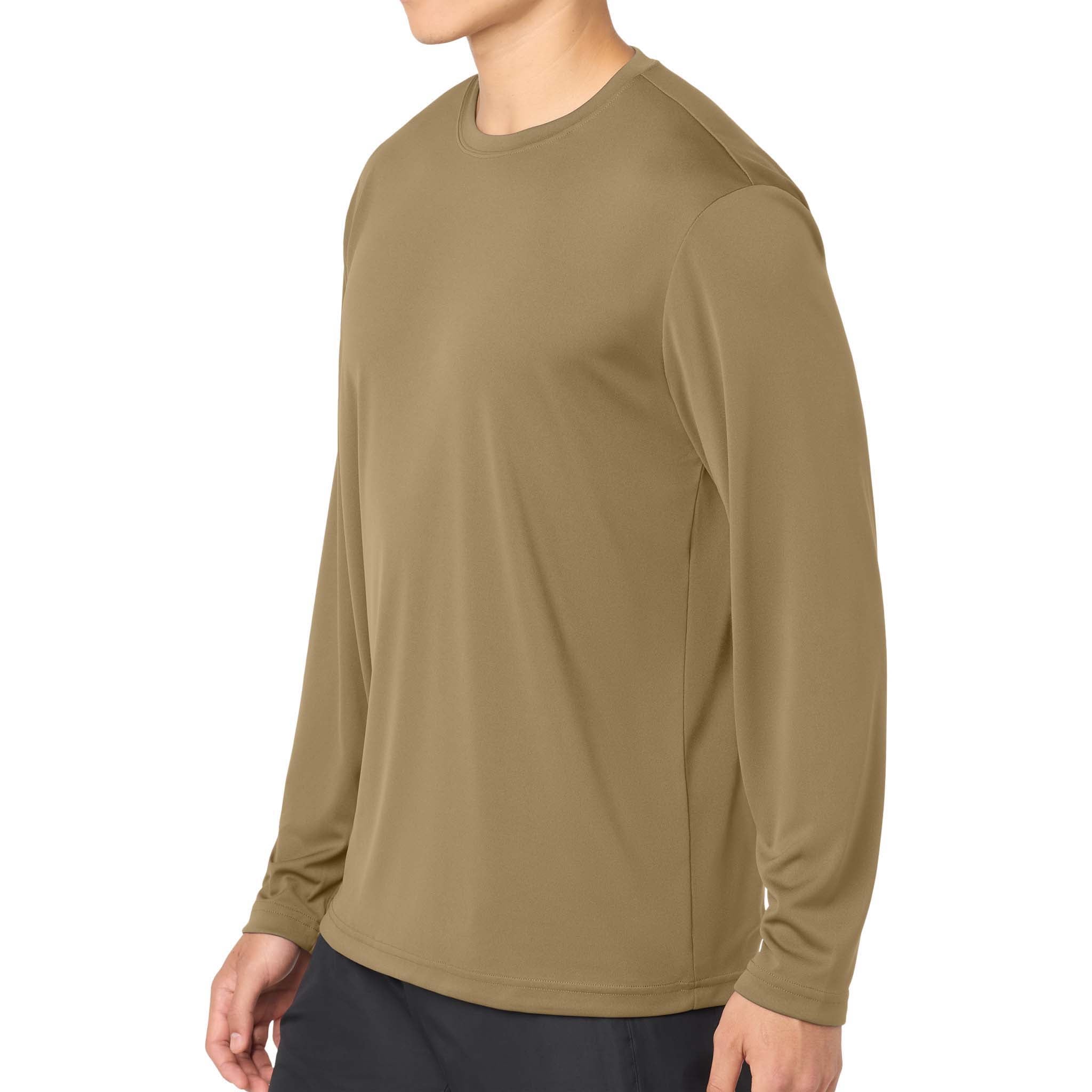 Sport-Tek ST350LS custom long sleeve t-shirt in coyote brown, left side view