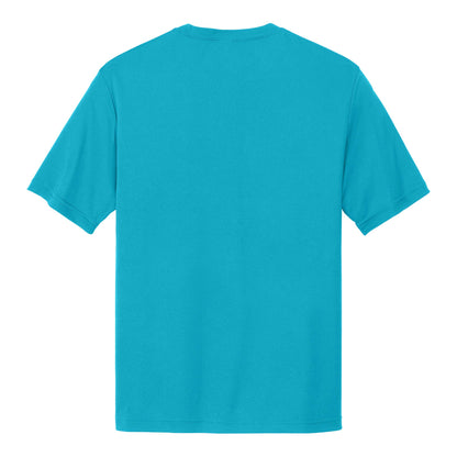Sport-Tek ST350 custom short sleeve t-shirt in atomic blue, back view