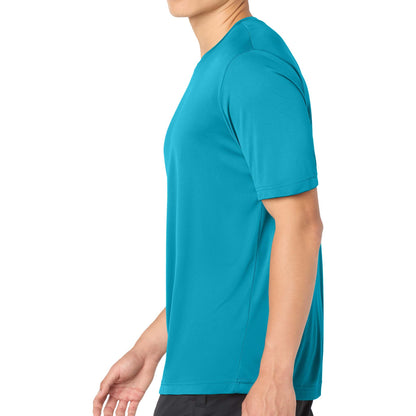 Sport-Tek ST350 custom short sleeve t-shirt in atomic blue, left side view