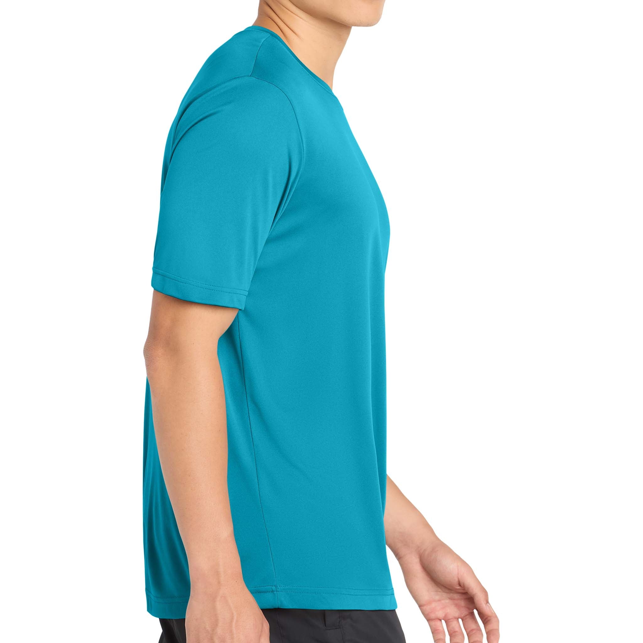 Sport-Tek ST350 custom short sleeve t-shirt in atomic blue, right side view
