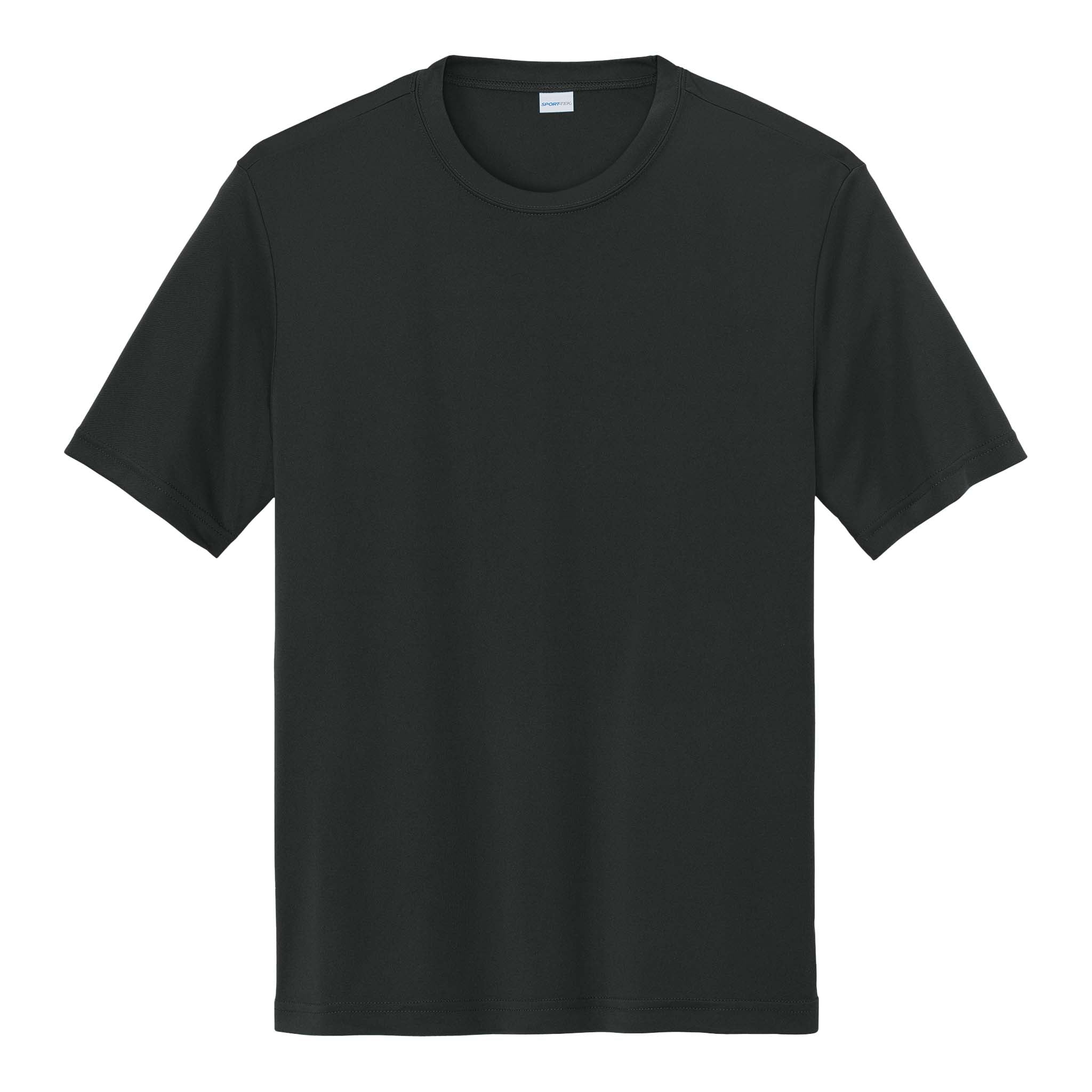 Sport-Tek ST350 custom short sleeve t-shirt in black, front view