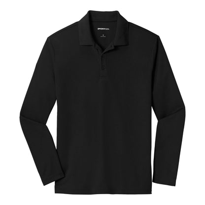 Sport-Tek ST640LS custom polo in black, front view