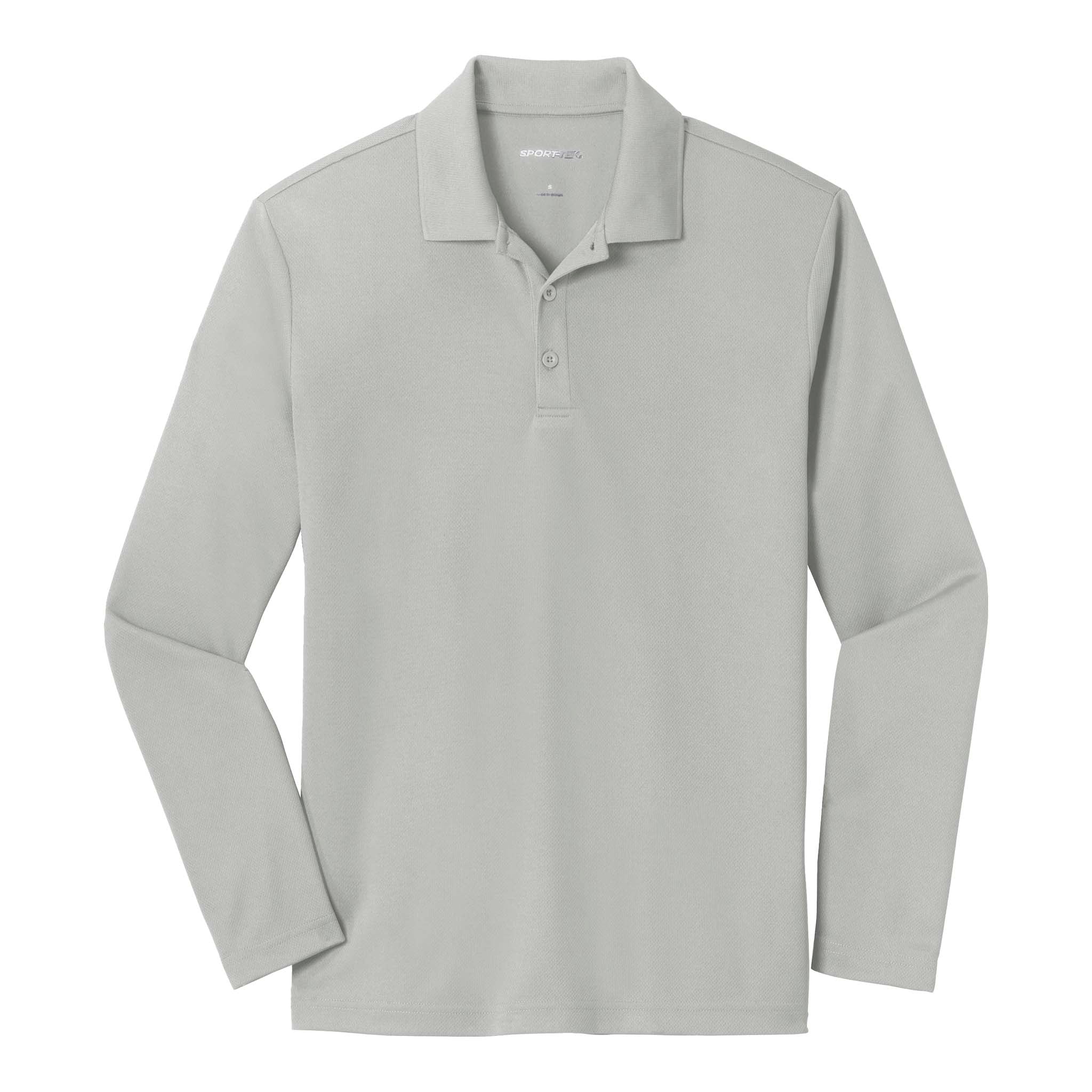 Sport-Tek ST640LS custom polo in silver, front view