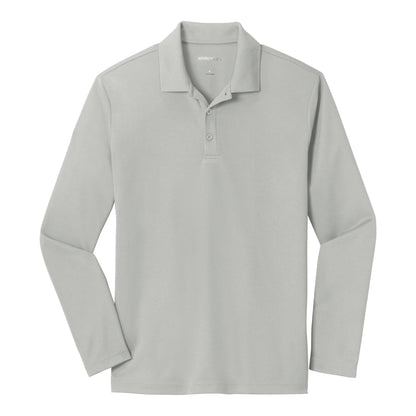 Sport-Tek ST640LS custom polo in silver, front view