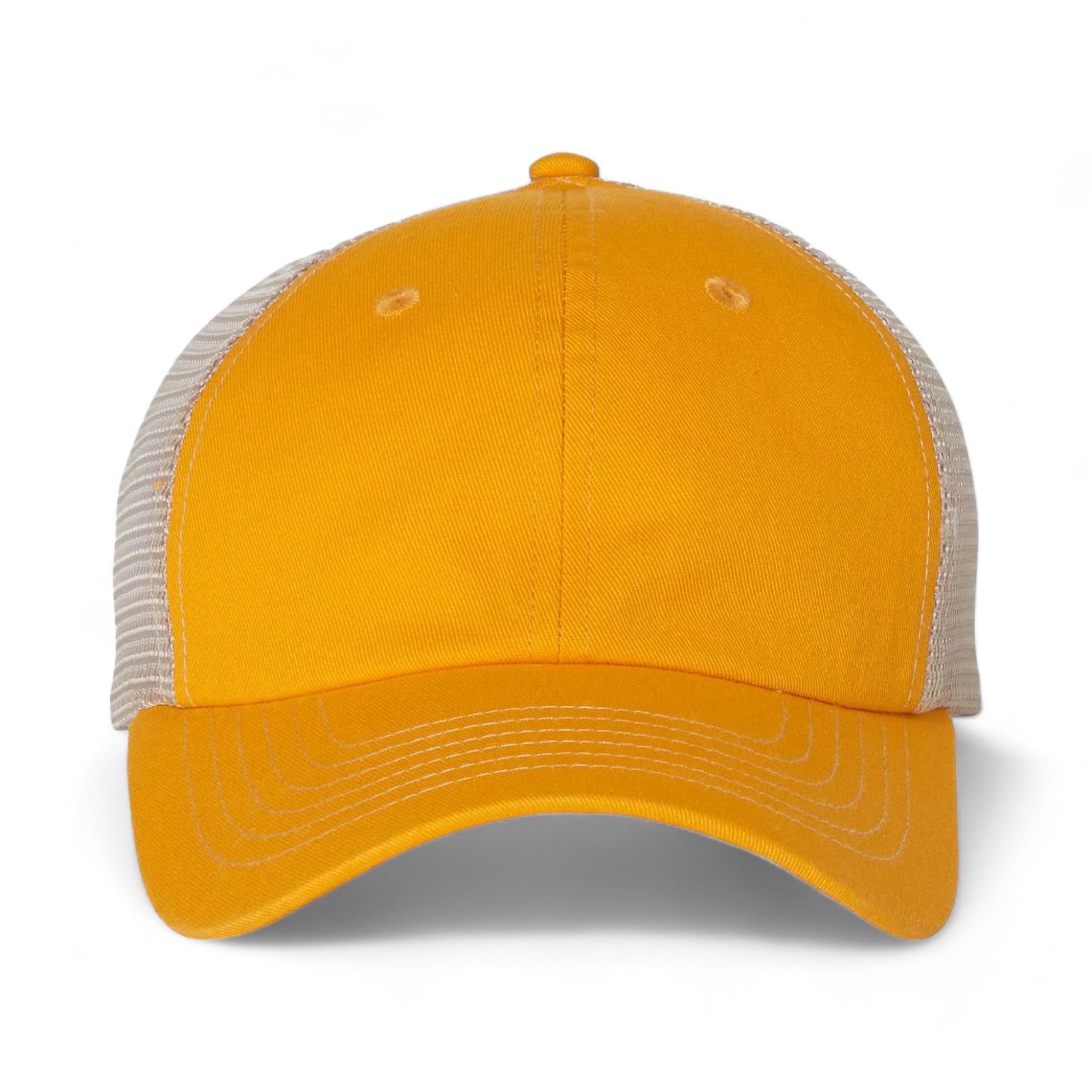 Front view of Sportsman 3100 custom hat in gold and stone
