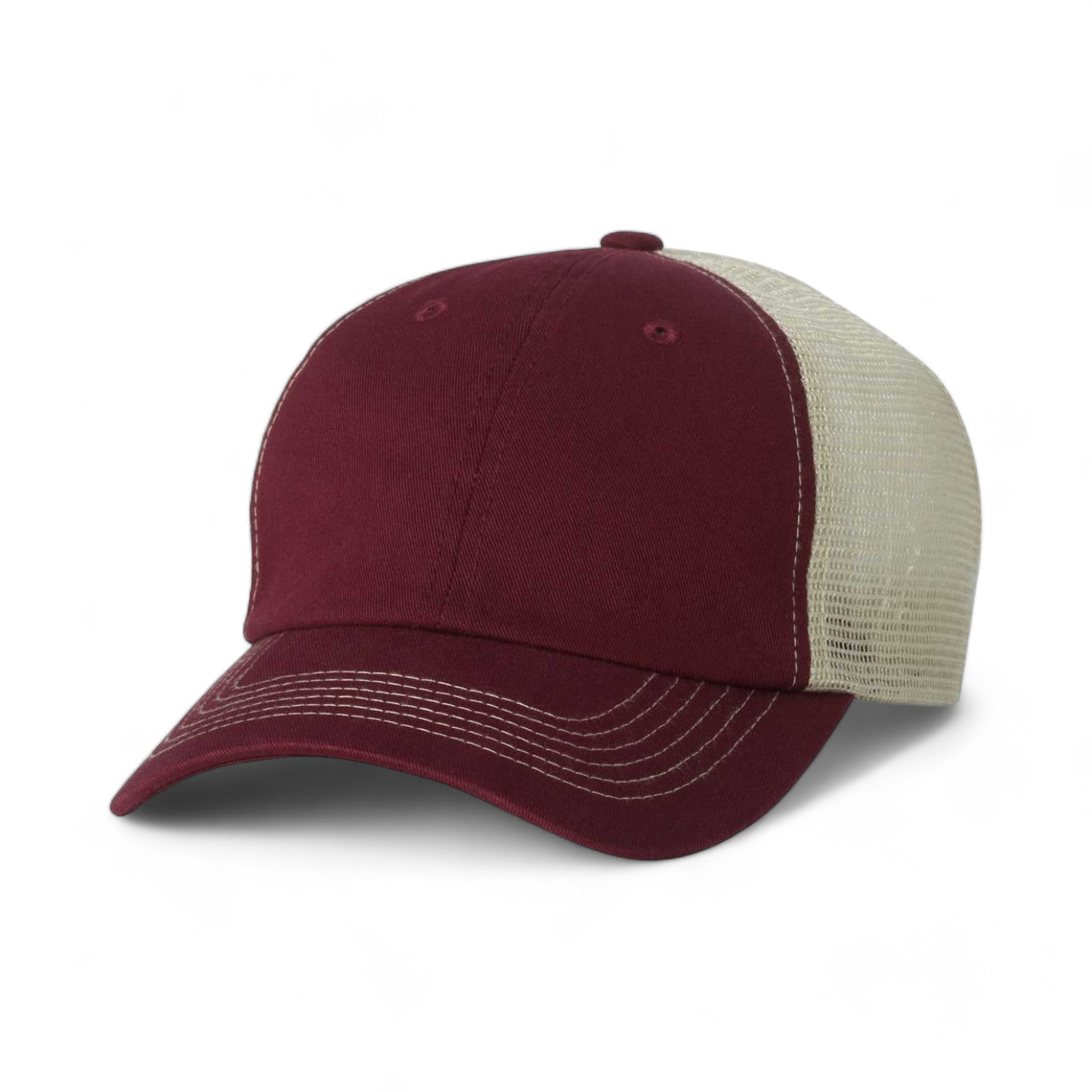 Front view of Sportsman 3100 custom hat in maroon and stone