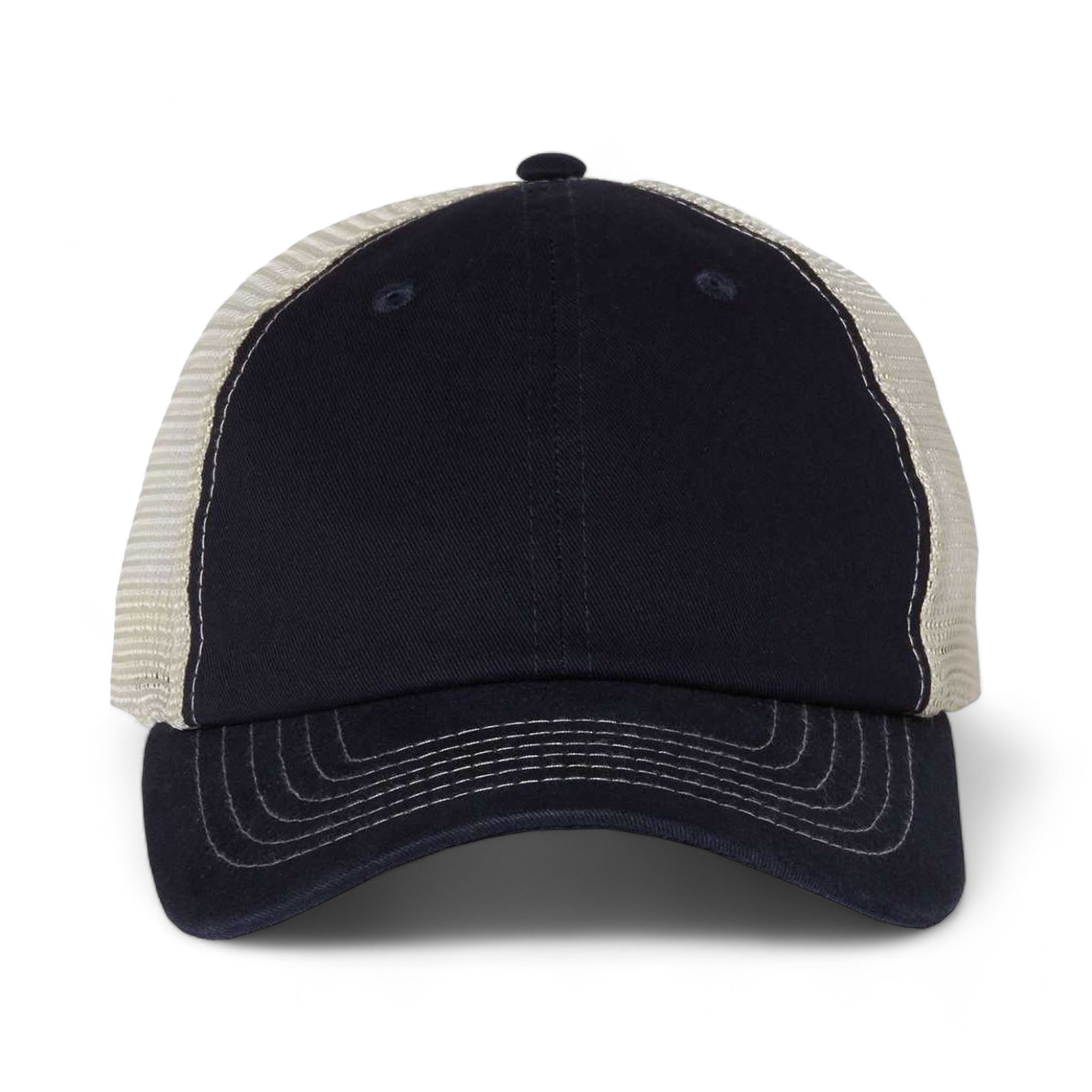 Front view of Sportsman 3100 custom hat in navy and stone